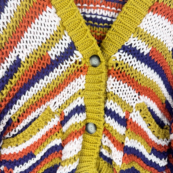 Zara Chunky Knit Colorful Striped Sweater Cardigan Button Front Size Large - Picture 6 of 10